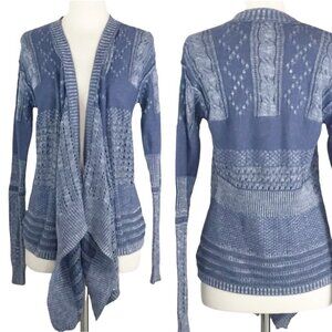 KNOX ROSE Open Weave Blue Draped Waterfall Front Cardigan Hi-low Small